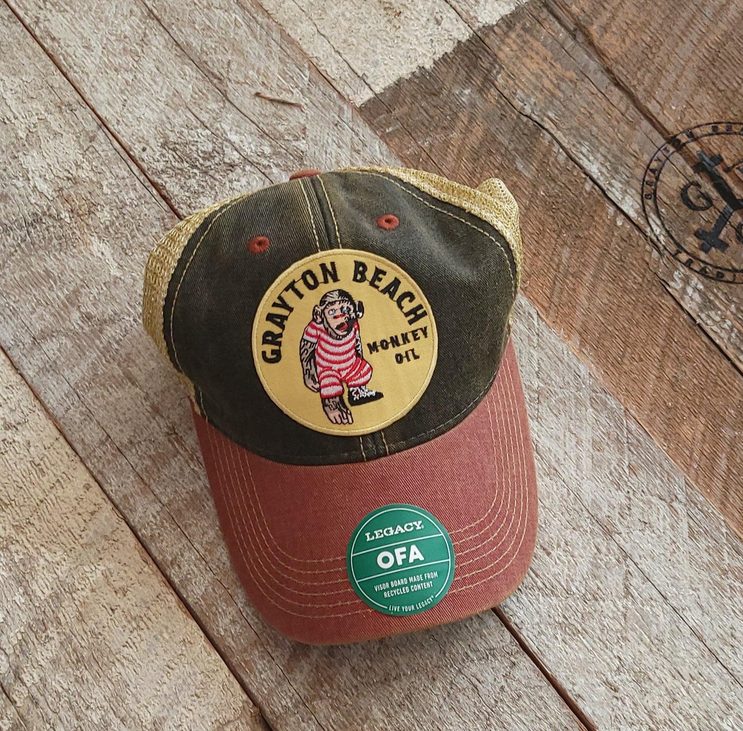 Grayton Beach Monkey Oil Trucker Hat cardinal/black/khaki