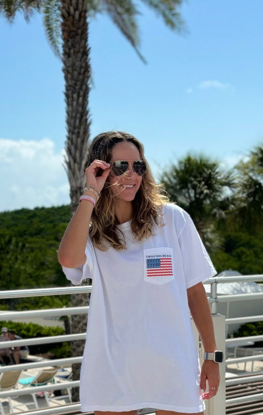 Short Sleeve  American Flag Greyton Beach Shirt